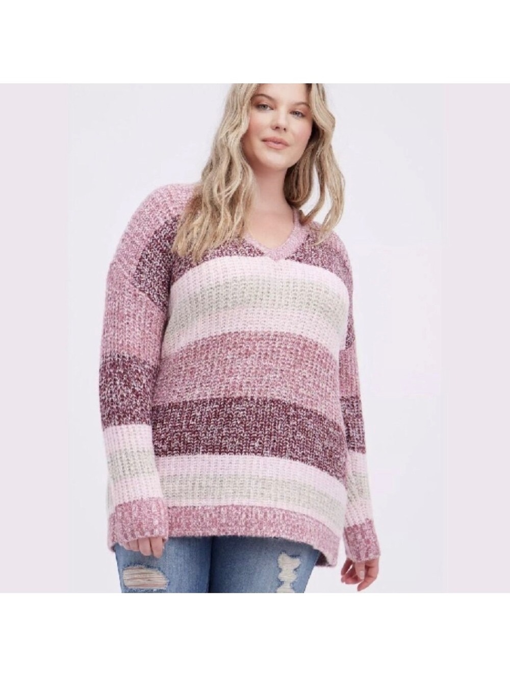 Torrid relaxed slouchy oversized Striped preppy Sweater Size 1 knit cozy